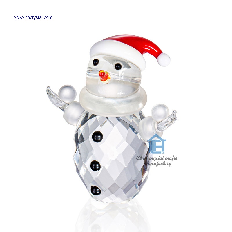Waltz&F Crystal Snoman with Snowball Figurine Collectible Paperweight Home Table Decoration 